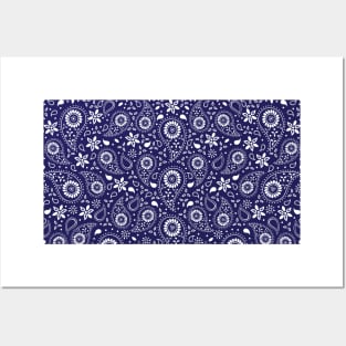 Beautiful Paisley Floral Pattern - Blue and White Posters and Art